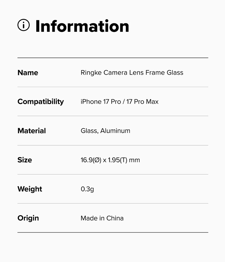 Apple iPhone 17 Pro Max | Vidrio Templado Ringke Camera Lens Frame Glass (pack de 2)
